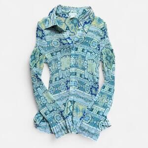 Dating Vintage Y2K Abstract Printed Pleated Blouse